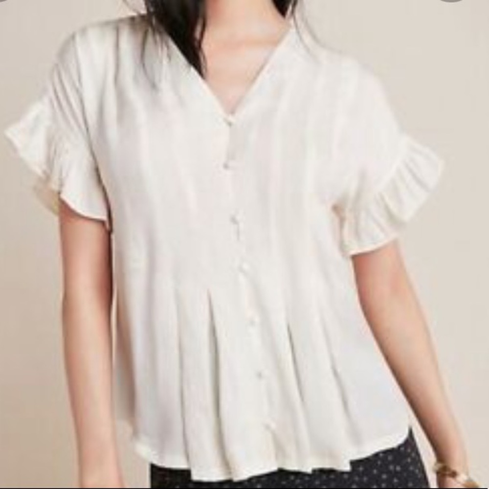 Anthropologie Dolan Left Coast Ivory Pleated Blouse